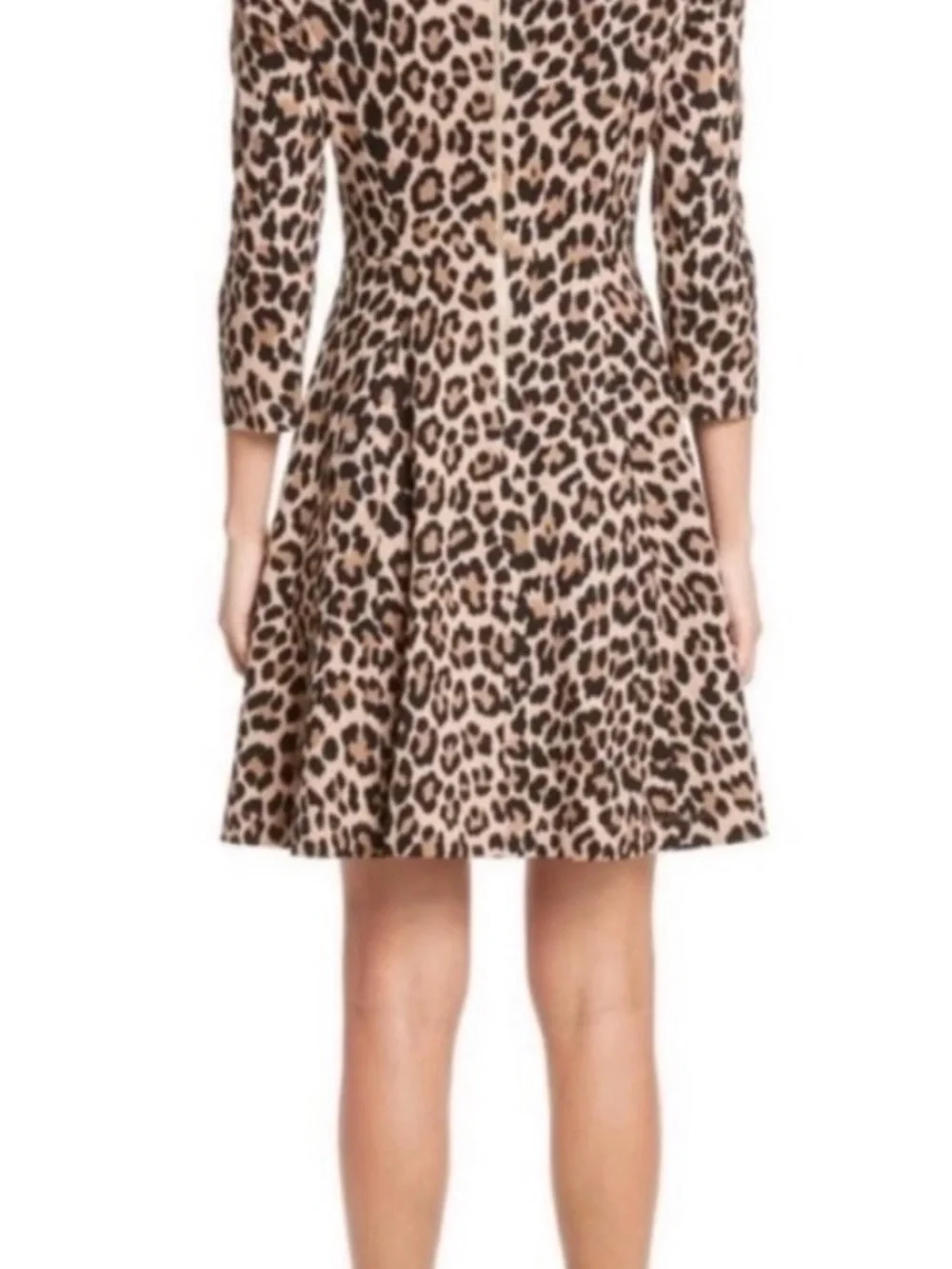 kate spade Leopard Print 3/4 Sleeve Fit-and-Flare Dress - Beige and Black